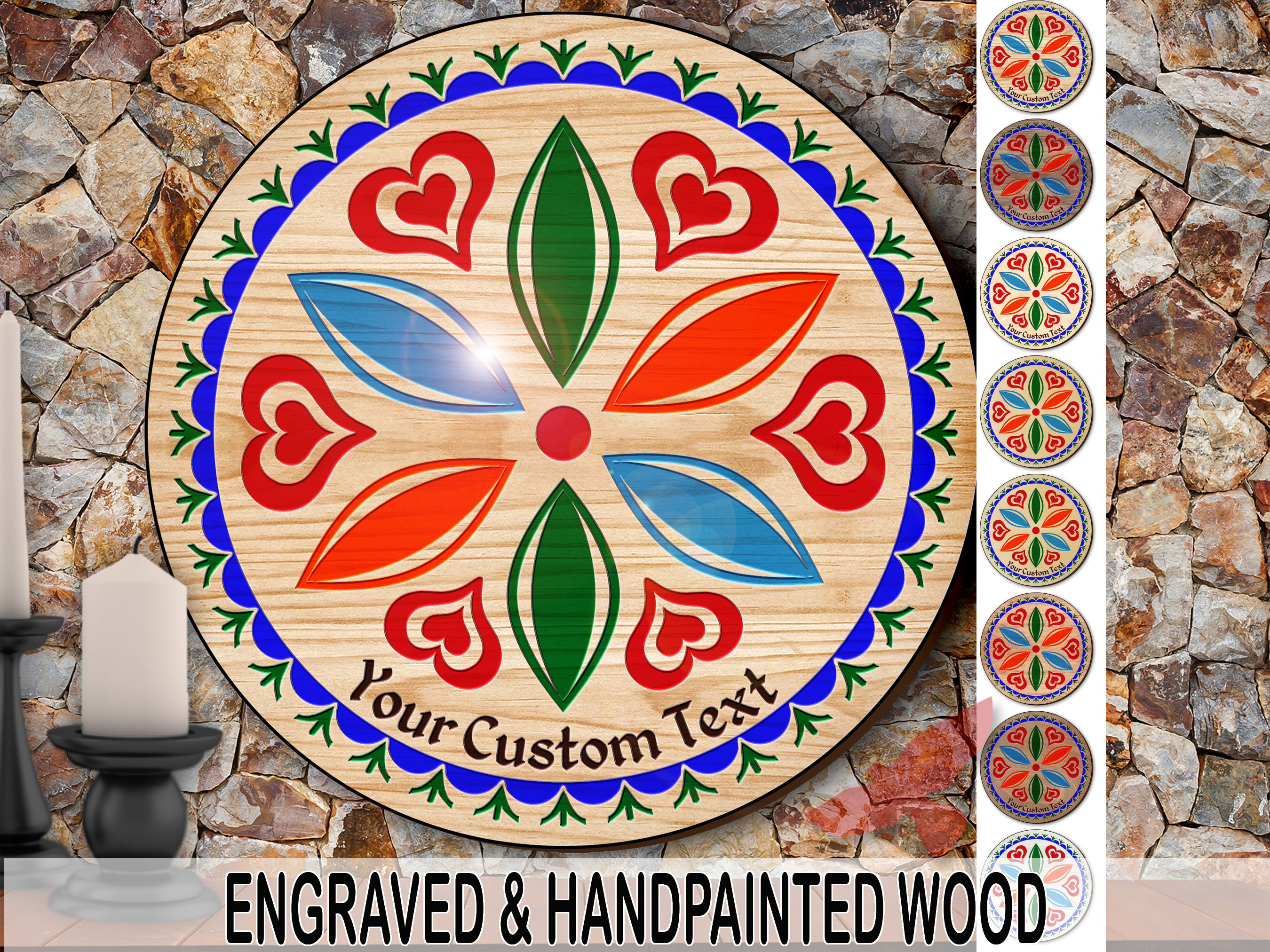 PA Dutch Custom Hex Sign Love Engraved Hand-Painted Hardwood by