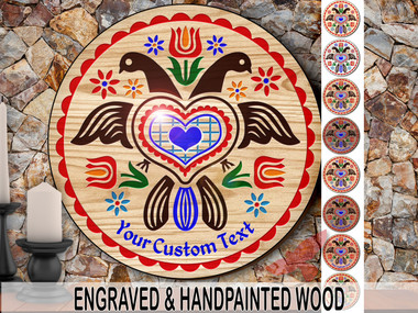 PA Dutch Custom Hex Sign Double-Headed Eagle Engraved Hand-Painted