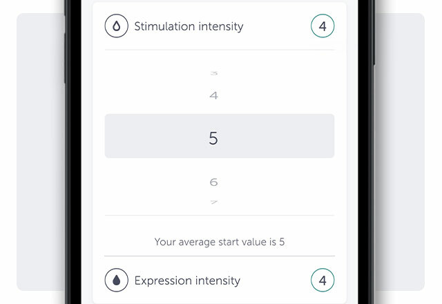 Elvie Pump app screen showing stimulation settings