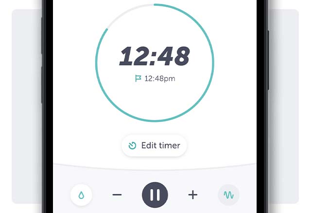 Elvie app screen with timer applied