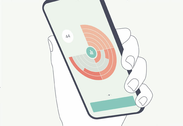 A line drawing of a hand holding a phone showing the Elvie Trainer app on screen