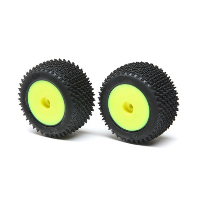 Losi Step Pin Tyres, Rear, Mounted, Yellow, Mini-T 2.0