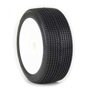 AKA Double Down 1/8 Super Soft Long Wear Buggy Tyres Premounted on White Rims, 2pcs