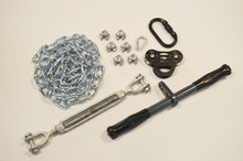 Kit contains: * ZLP Raptor Trolley * 14" Solid Straight Bar * Steel Locking Carabiner * 1/2" x 6" Turnbuckle * 6' Chain Sling * 6 3/16" Cable Clamps * 3/16" Thimble * 150 Lb weight limit * Installation Tips Guide