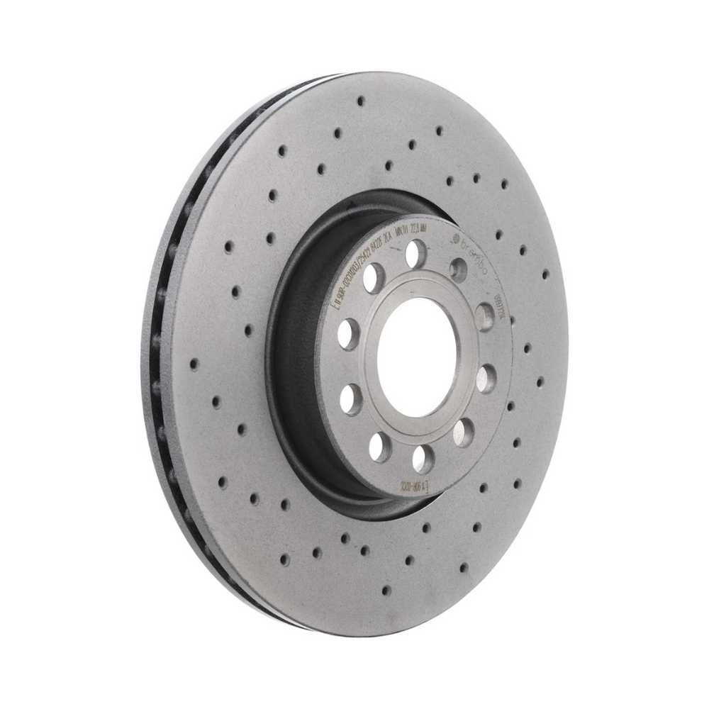 Brembo 09.9772.1X Prime Xtra Cross Drilled UV Coated Front Brake Rotor, Audi A3 Quattro 2006–2013, Audi A3 Quattro 2015–2018