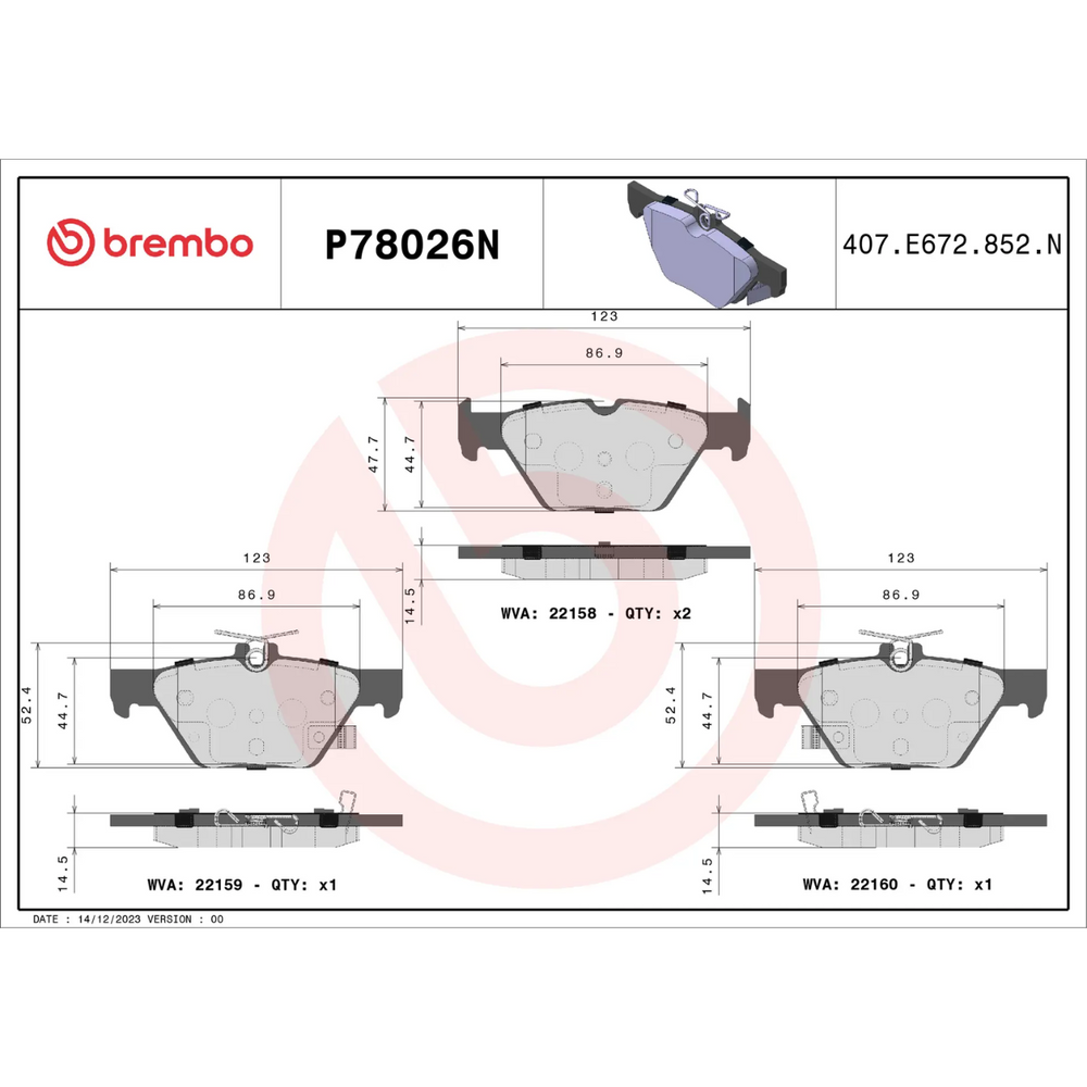 Brembo P56047N Premium NAO Ceramic Front Brake Pads, Infiniti G35 2004, Nissan 350Z 2003-2009, Sentra 2004-2006
