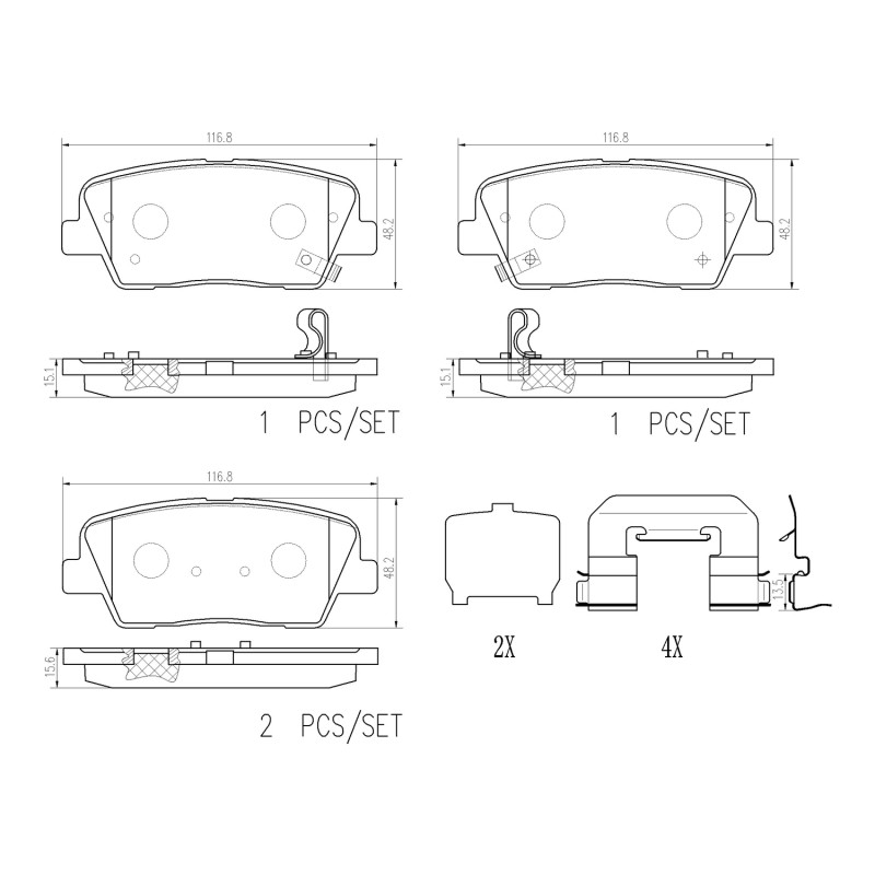 Brembo NAO Ceramic Rear Brake Pads, Genesis G70, Kia Stinger 2018-2021