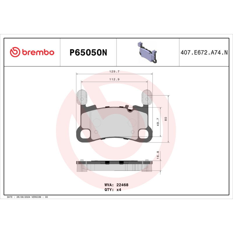 Brembo NAO Ceramic Rear Brake Pads, Porsche 911, Panamera, Cayman, 718 Cayman, 718 Spyder 2020-2021