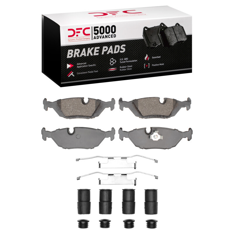 DFC 5000 Advanced Low-Metallic Rear Brake Pads and Hardware Kit, BMW 535i 1981-1991