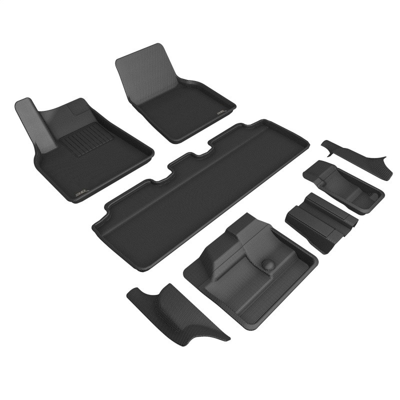 3D MAXpider Kagu 1st, 2nd & 3rd Row Black Floor Mat Set, Tesla Model Y 7-Seat 2021-2023