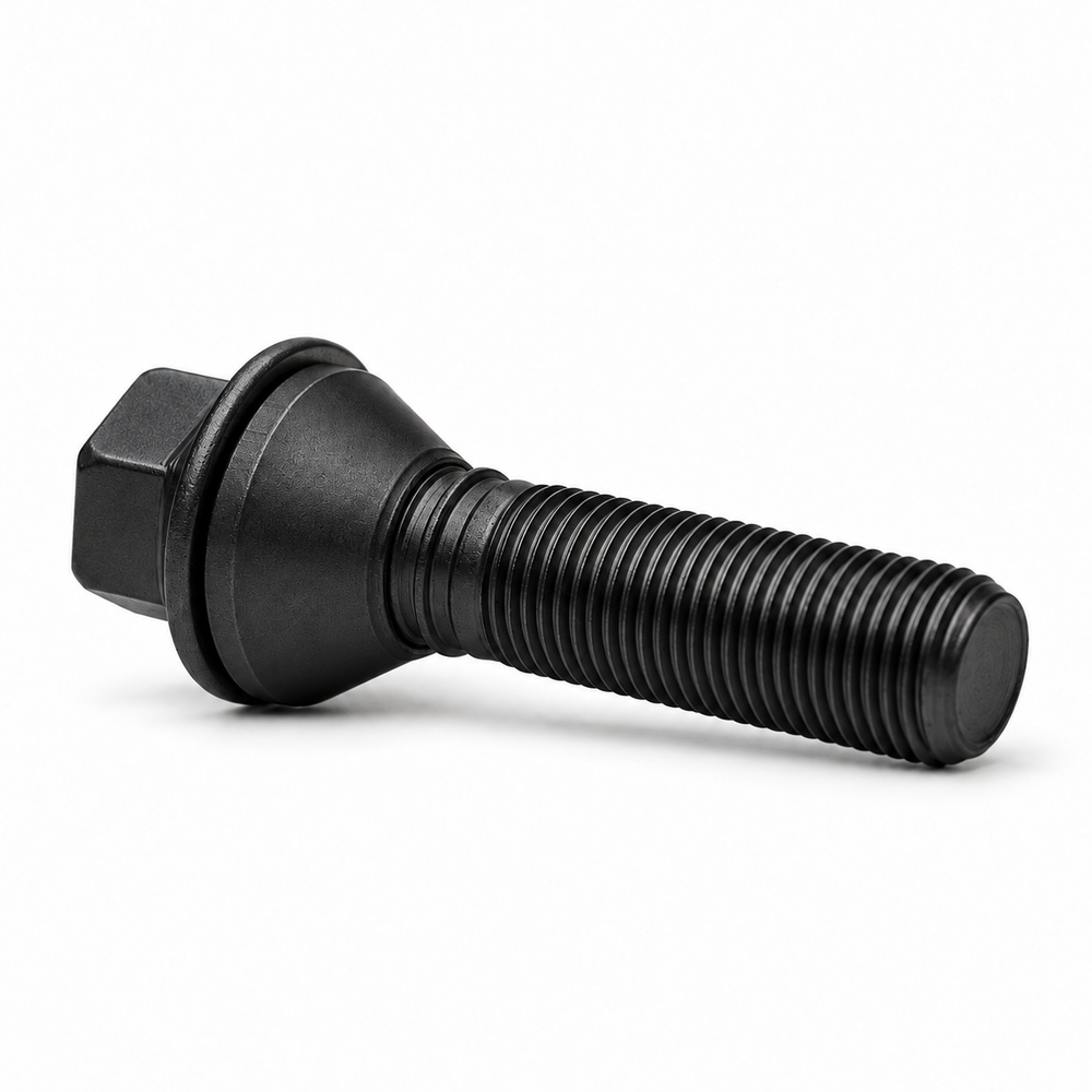 H&R 14253908SW 39mm Wheel Bolt, M14x1.25 Tapered Movable Seat Black, Set of 10