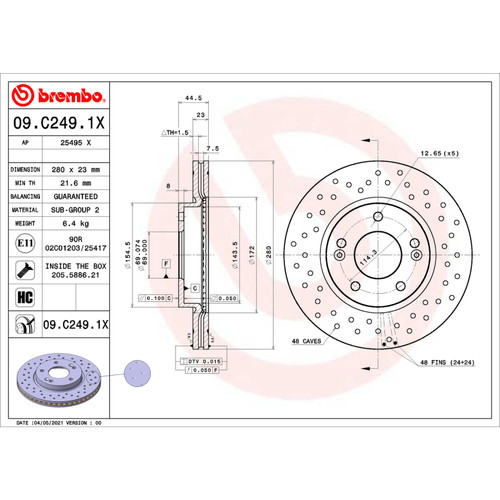 Brembo OE 2017 Hyundai Elantra/14-18 Kia Forte/14-24 Soul Drilled Xtra Brake Disc - Front
