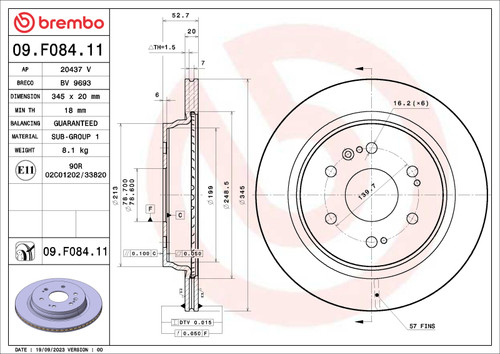 Brembo OE 21-22 Cadillac Escalade/2022 GMC Sierra 1500/21-22 Yukon UV Coated Brake Disc - Rear