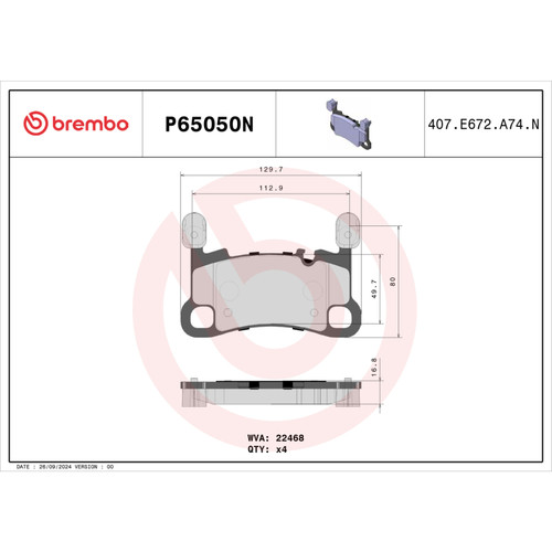 Brembo NAO Ceramic Rear Brake Pads, Porsche 911, Panamera, Cayman, 718 Cayman, 718 Spyder 2020-2021