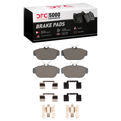 DFC 5000 Advanced Low-Metallic Front Brake Pads and Hardware Kit, Volvo 780/940/S90/V90/740/745/960 Low Metallic 1991-1998