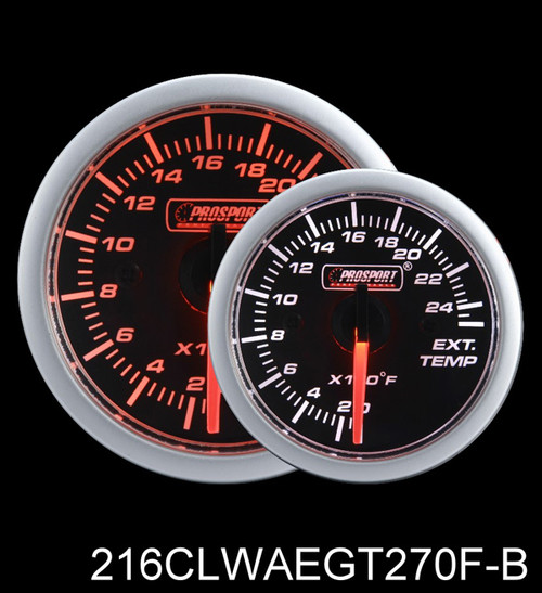 Prosport 216CLWAEGT270F Prosport 52mm Clear Lens Exhaust Gas Temp Gauge, Amber/White