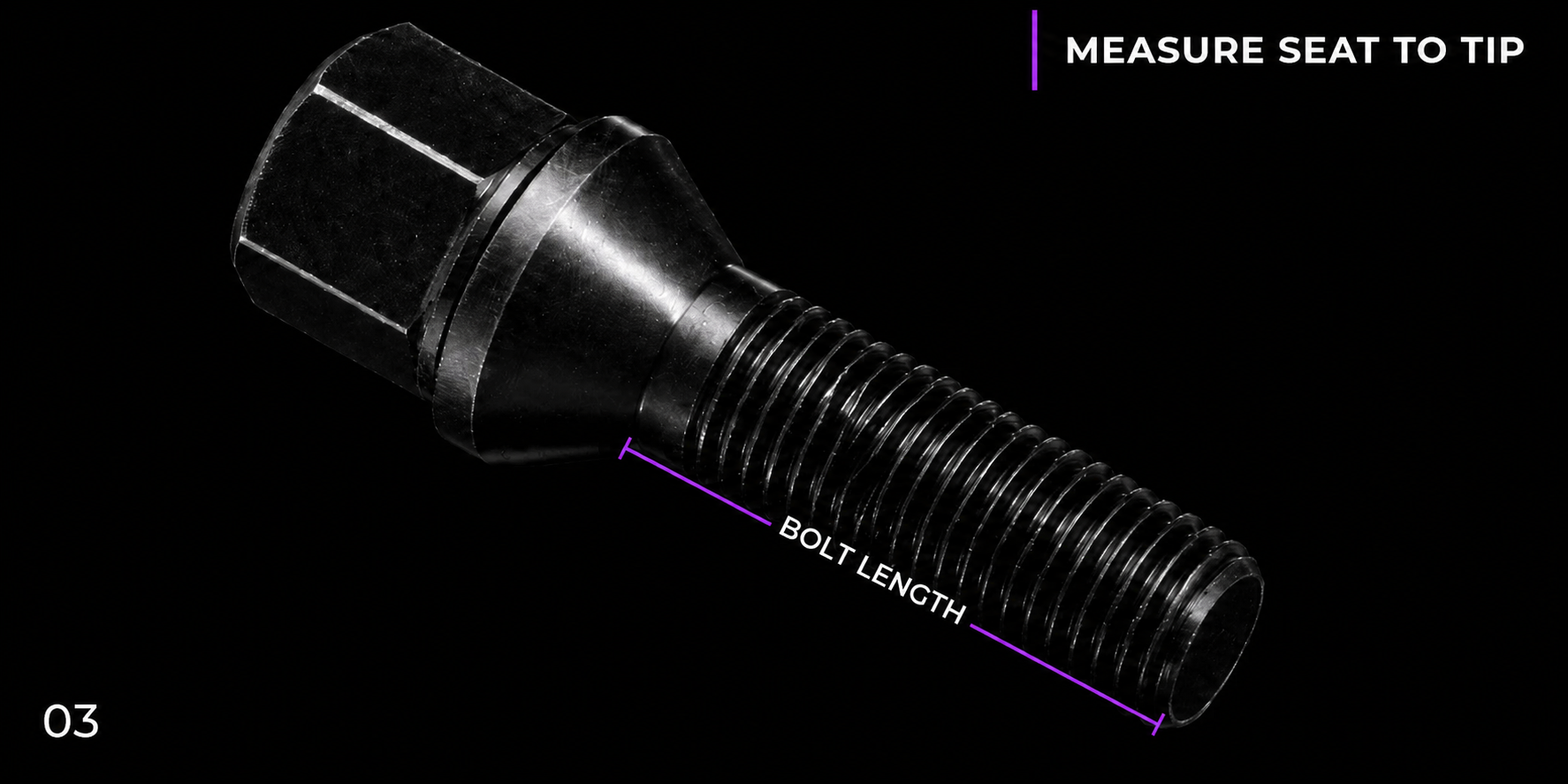 Wheel bolt length measured from the conical seat to the threaded tip