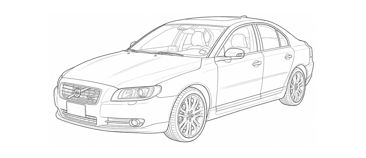 2007-2016 Volvo S80 P3 line drawing