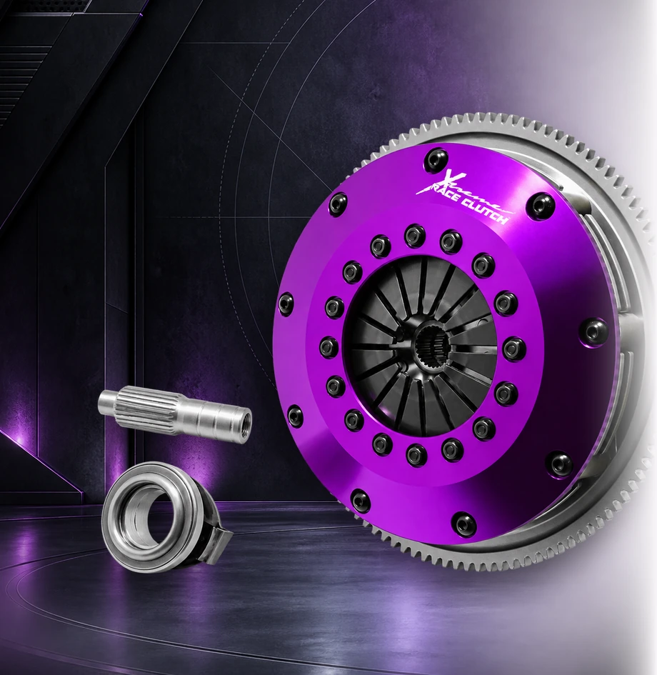 XClutch race clutch, release bearing, and alignment tool in a technical studio setting