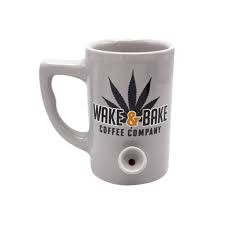 Ceramic Wake Bake Coffee Mug Pipe 10oz