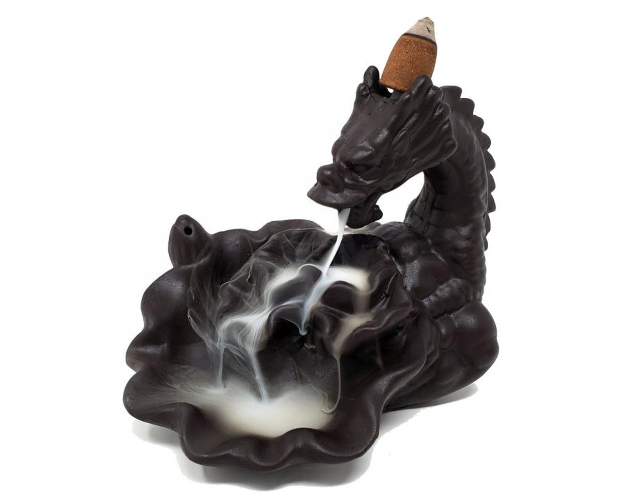 Dragon Polyresin BACK FLOW Incense Cone Burner 4.5"H x 6" W (Clay Color)