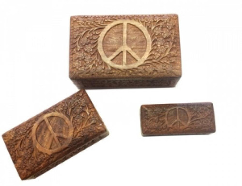 Peace Sign Carved Wooden Box