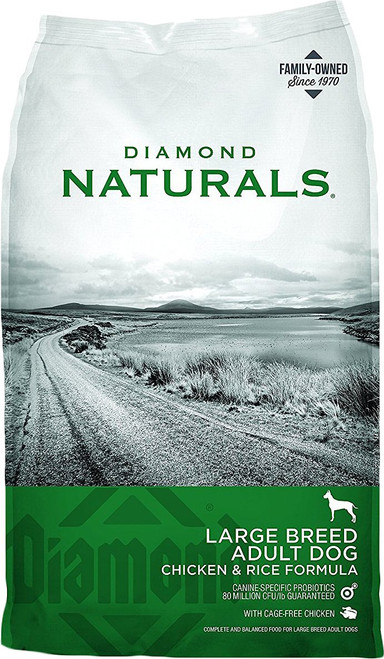 Made with ingredients of exceptional quality, Diamond Naturals provides complete, holistic nutrition for every pet. Each Diamond Naturals dry formula is enhanced with superfoods and guaranteed probiotics, for optimal nutrition and digestive support. Proper protein and fat levels provide the nutrients needed to sustain a large body while maintaining ideal body condition. Glucosamine and chondroitin help support joints, and omega-6 and omega-3 fatty acids from superfoods help maintain healthy skin and a shiny coat.
