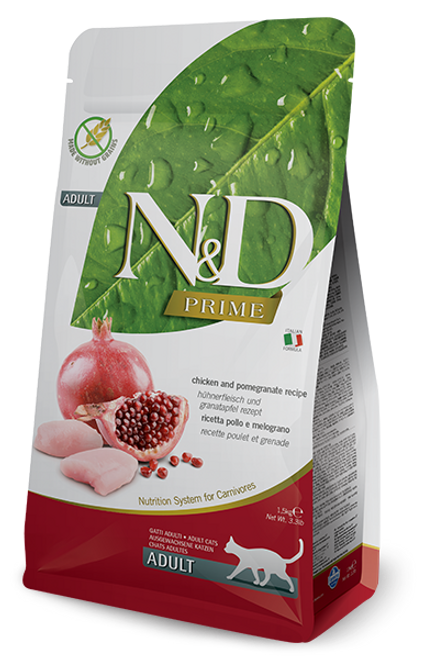 N&D Chicken and pomegranate recipe is formulated to meet the nutritional levels established by the AAFCO Cat Food Nutrient Profiles for maintenance.