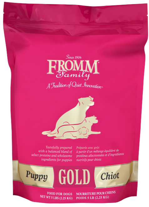 Fromm Family Puppy Gold Food for Dogs is specially developed to meet the unique nutritional needs of young, growing dogs by providing high-quality, easily-digestible protein in a smaller kibble.