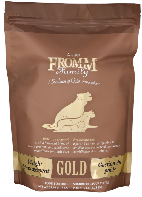 Fromm Family Weight Management Gold Food for Dogs is formulated to provide your less active adult dog with complete and balanced nutrition.