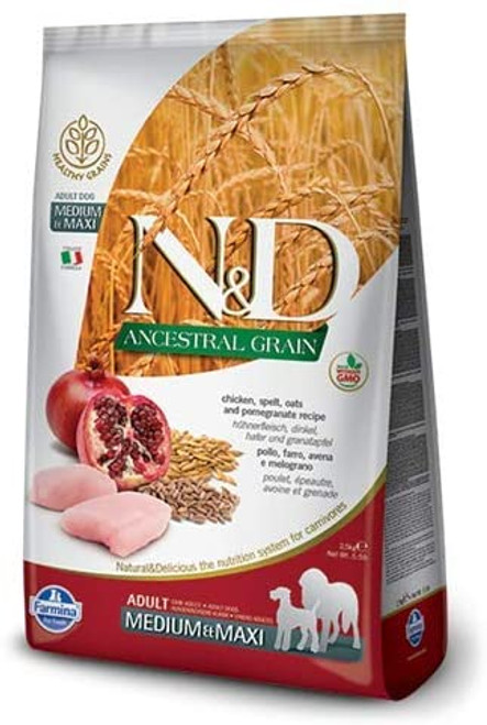 Farmina Natural & Delicious Ancestral Grain Chicken & Pomegranate Medium & Maxi Dog Food, 26.5 lb.
