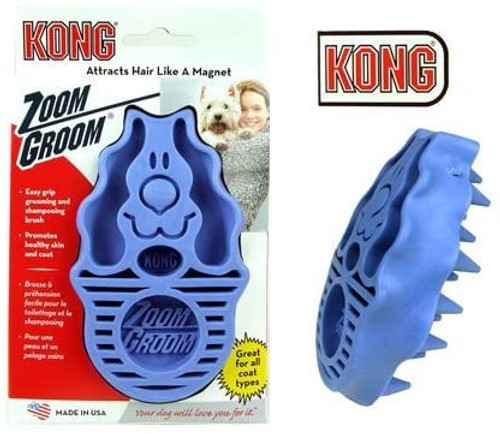 KONG - Zoom Groom Dog Brush, Groom and Massage While Removing Loose Hair and Dead Skin - Blue