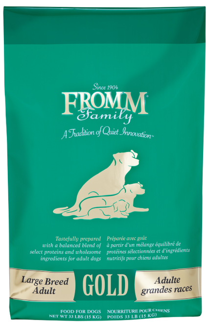 Fromm Family Large Breed Adult Gold Food for Dogs is specifically formulated for breeds with adult weights exceeding 50 pounds.