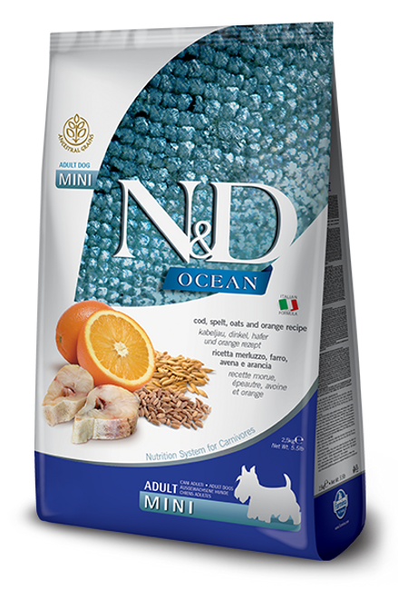 N&D Cod, spelt, oats and orange recipe is formulated to meet the nutritional levels established by the AAFCO Dog Food Nutrient Profiles for maintenance.