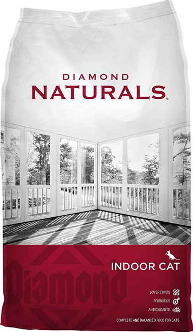 Made with ingredients of exceptional quality, Diamond Naturals provides complete, holistic nutrition for every pet. Each Diamond Naturals dry formula is enhanced with superfoods and guaranteed probiotics, for optimal nutrition and digestive support. Diamond Naturals Indoor Cat Chicken & Rice Formula is specifically formulated to meet the everyday needs of your cat while promoting an ideal body condition. Omega-6 and omega-3 fatty acids help keep the skin and coat healthy and shiny. Added fiber helps support a healthy digestive system.