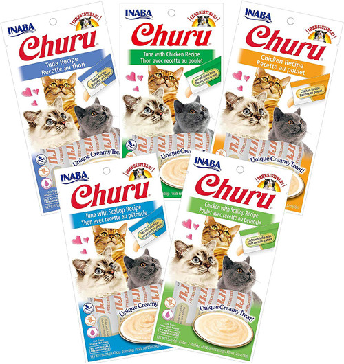 Treat your kitty to the lickable yumminess he craves with the Inaba Churu Grain-Free  “Churu churu” means “slurp slurp”—which, in cat language translates as purr-fectly delicious. And he’ll love slurping up the creamy treats, made with real meats like farm-raised chicken and deep sea tuna for the protein-packed flavor your pal will be purring for. It’s also got vitamin E for a boost of nutrition, and no kitty junk food like grains or artificial ingredients. Just tear, squeeze and feed right from the tube or into a bowl—you can even add it to his meals, especially if he’s picky! Not only is it a burst of purr deliciousness in every tube, but it’s also a great way to add hydration to support overall well-being, from tails to whiskers.