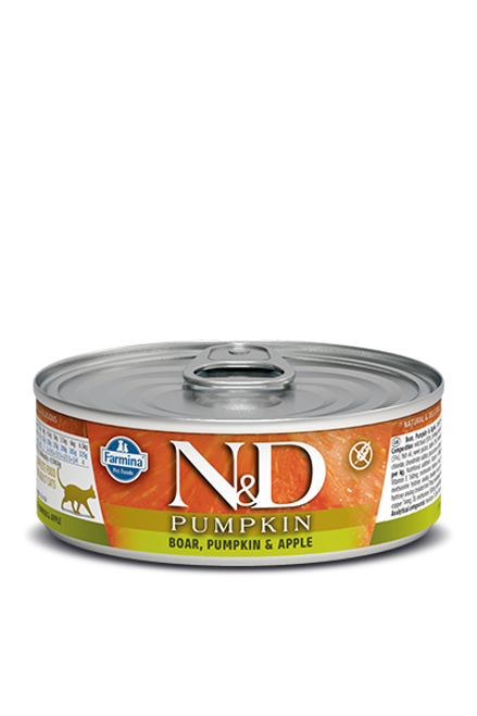 N&D Pumpkin Cat Boar, Pumpkin & Apple Recipe is formulated to meet the nutritional levels established by the AAFCO Cat Food Nutrient Profiles for maintenance. 100% Satisfaction Guaranteed.