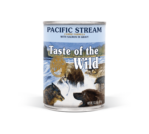 A great tasting complement to the dry Taste of the Wild formulas, the Pacific Stream Canine Formula with Salmon in Gravy will satisfy your pet’s taste for wet food. This complete and balanced formula can also be fed as your pet’s sole diet. Made with salmon, this formula offers a taste sensation like no other. Contains salmon, a great source of omega-3 fatty acids. Sweet potatoes, blueberries and raspberries are great sources of antioxidants to help give your friend for a healthy lifestyle.