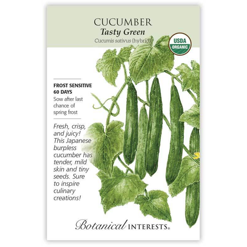 Tender, thin skin, burpless, and non-bitter—what else could you want in a cucumber? Japanese cucumbers are known for their slender, long shape, with thin, sweet skin, and very few, tiny seeds. Highly productive plant, grow on a trellis to save space while growing straighter fruit . Sure to become your new favorite.