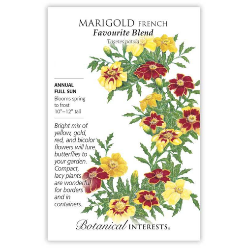 Pollinators prefer this type of marigold over double marigolds because the sunny-colored single row of petals make it easier to reach the nectar. Plants grow and flower quickly with continuous, edible blooms from spring until frost.