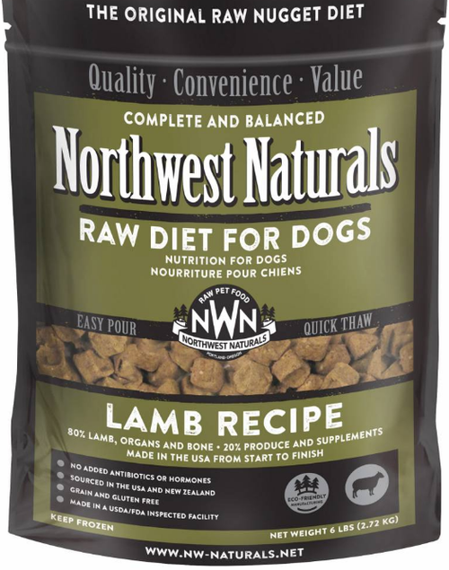 A 6 pound resealable, easy-carry bag holds IQF (Individually Quick Frozen) nuggets which weigh approximately .20 oz each, 80 to the pound. The formulas are ground, formed and then quick frozen at -30° for 10 minutes.  Open the bag and pour the proper feeding amount into your dogs bowl. The small nuggets will thaw quickly and are small enough for the tiniest dogs or puppies. The pourable feature means that you never handle the raw product and you place the portion you do not use back into the freezer.