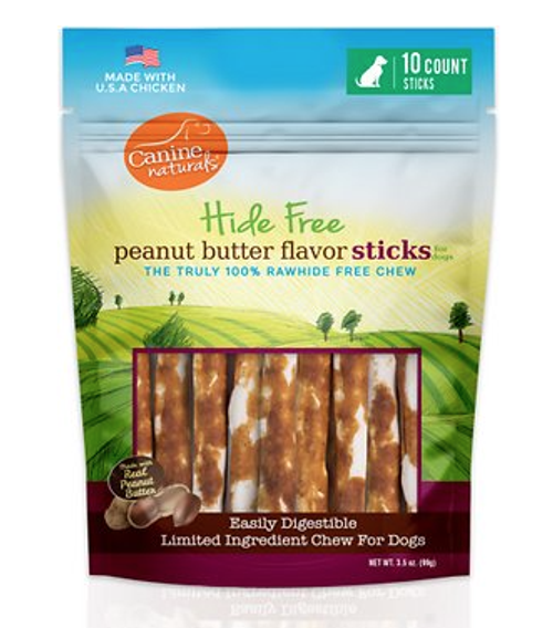 Canine Naturals Hide Free Peanut Butter Sticks 5" - 10 pk