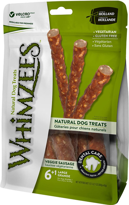 Whimzees Natural Grain Free Dental Dog Treats, Veggie Sausage