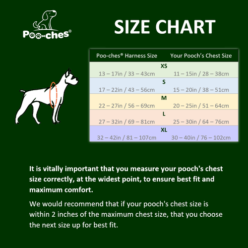 Poo-ches Premium Dog Harness Size Chart