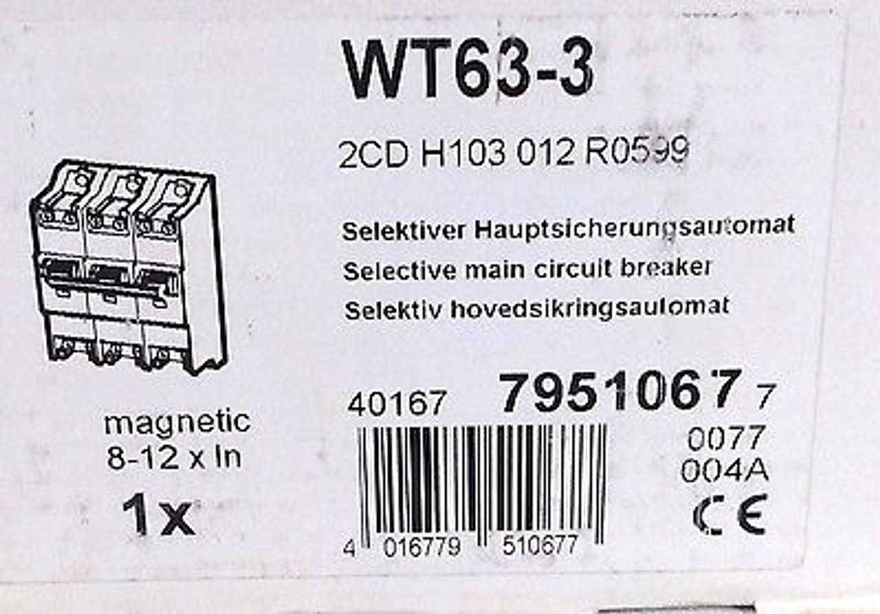 ABB WT633 63 AMP SELECTIVE CURRENT LIMITER CIRCUIT BREAKER Exco