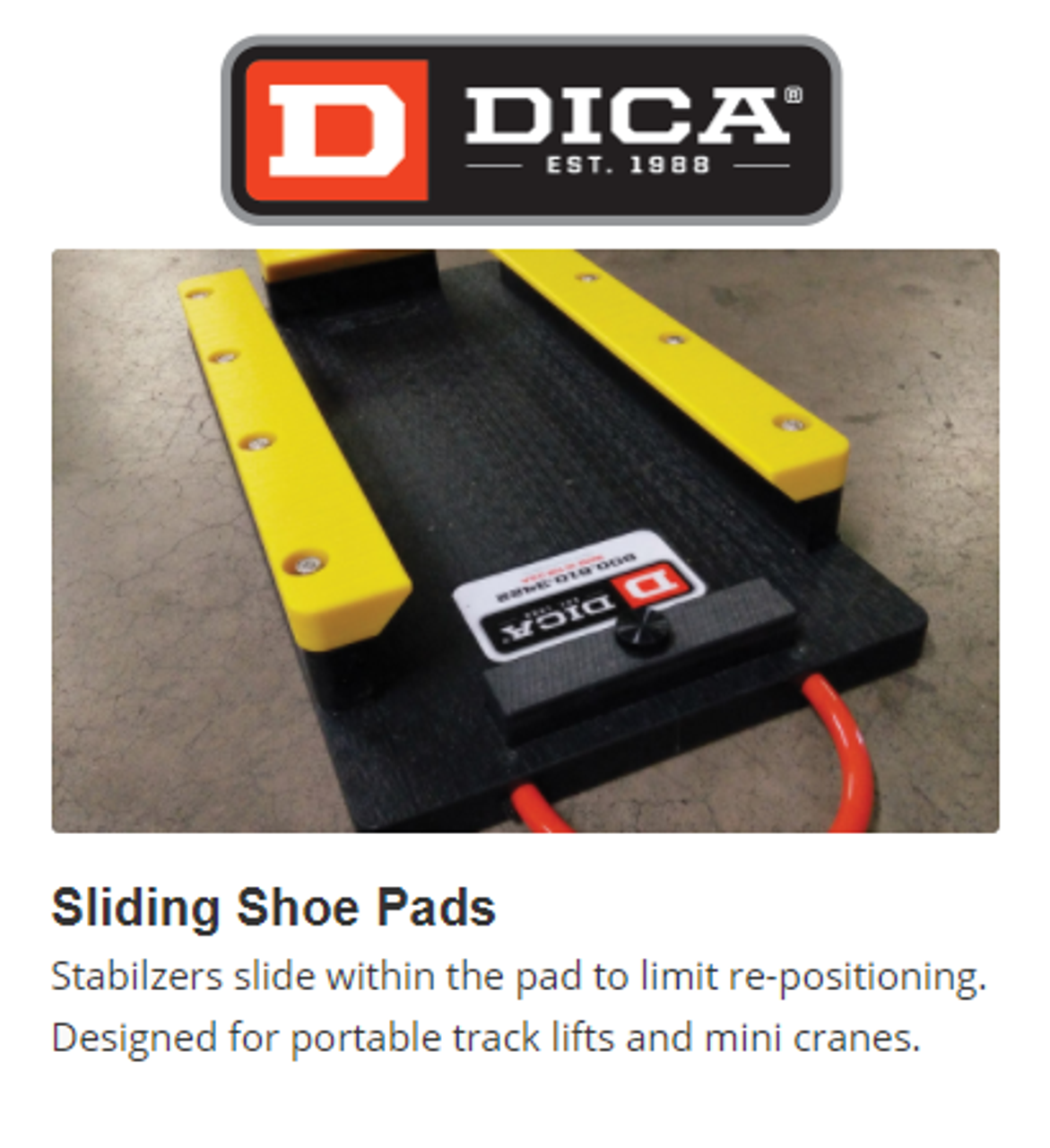 DICA's Sliding Shoe Pads for Portable Track Lifts & Mini Cranes