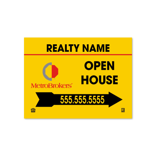 Metro Brokers 18x24 Open House Directional Yellow - Double-Sided For RoundRod OR Set for A-Frame