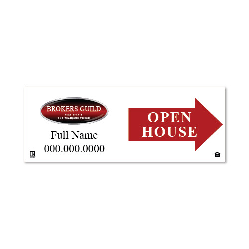 Brokers Guild 9x24 Open House Directional White - Double Sided