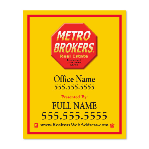 Metro Brokers 30x24 Listing Panel Yellow - Double Sided Old Logo