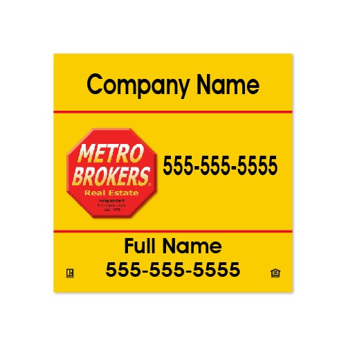 Metro Brokers 24x24 Listing Panel Yellow - Double Sided - Old Logo